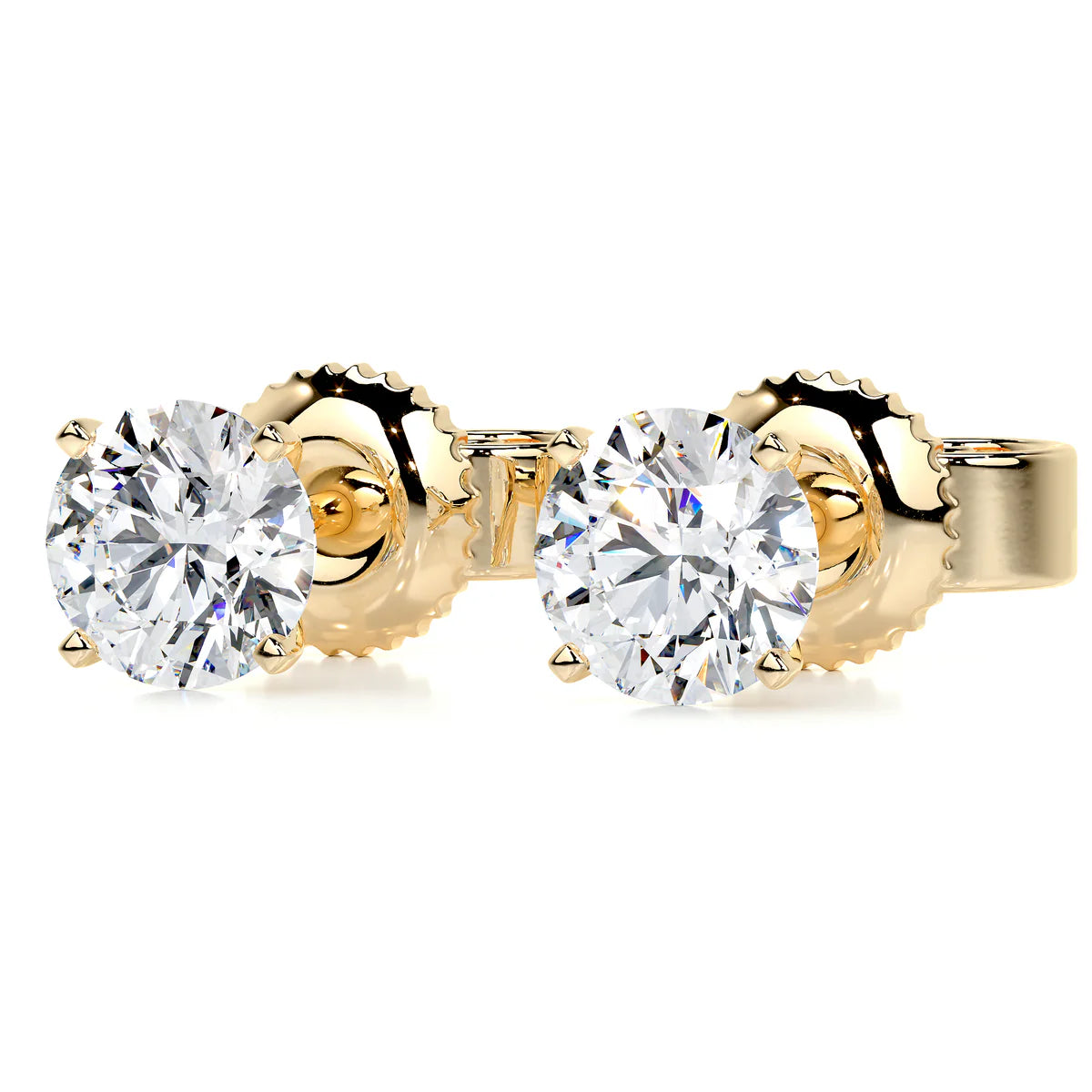 Yellow :: refined lab grown diamond stud earrings round cut white gold subtle luxury design