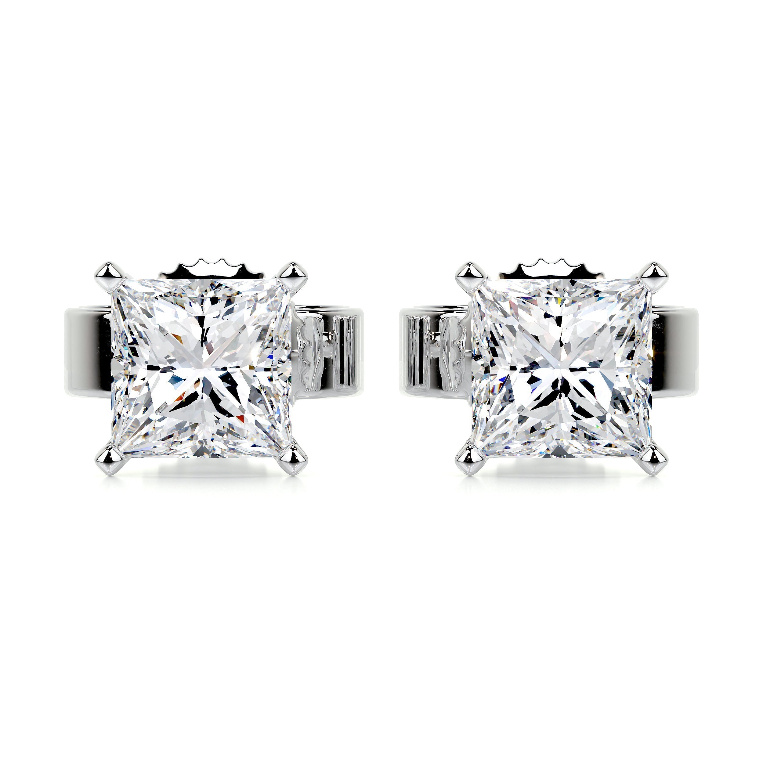 White :: princess cut lab grown diamond stud earrings square solitaire design white gold modern fine jewelry for women