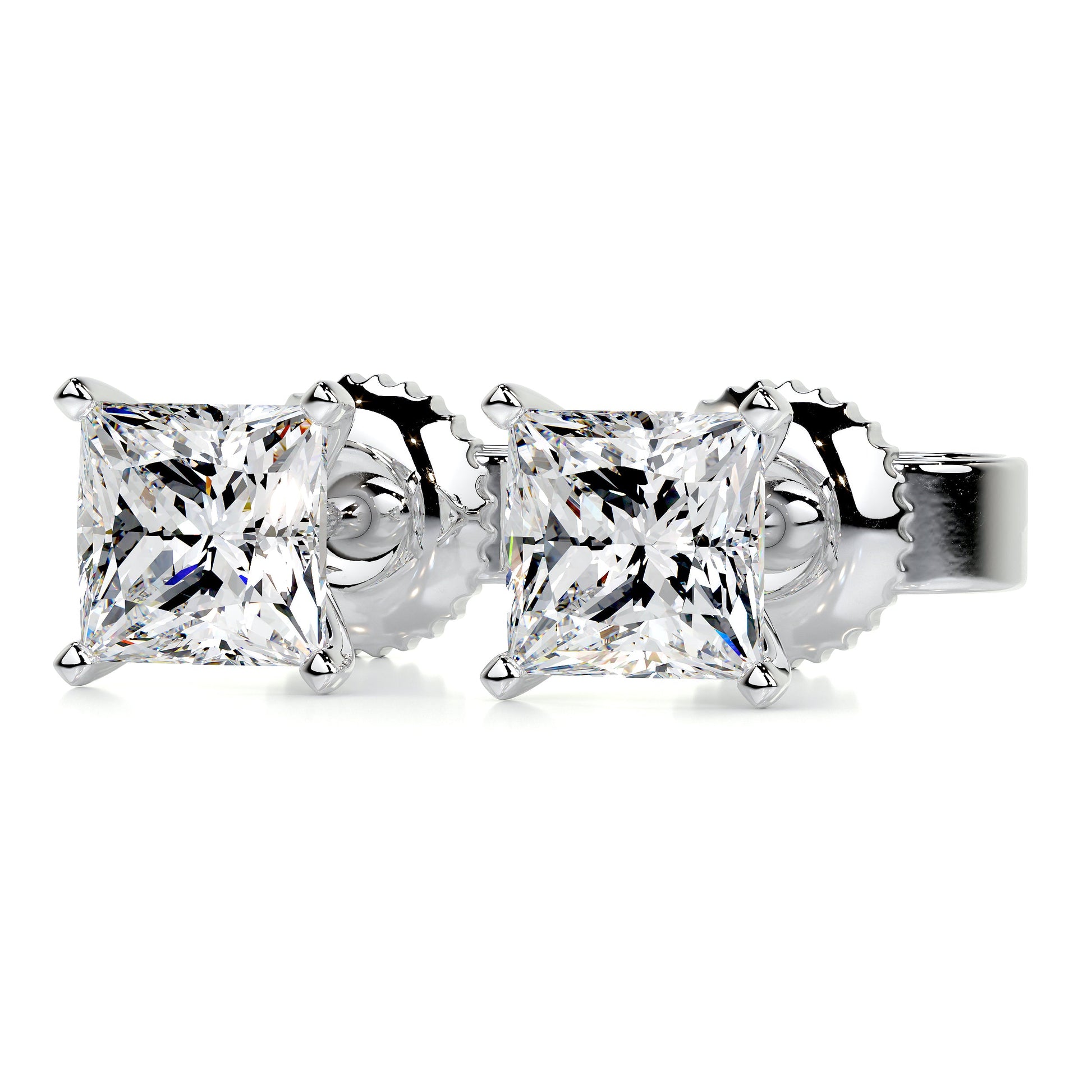 White :: modern princess cut diamond stud earrings lab grown square design white gold refined fine jewelry