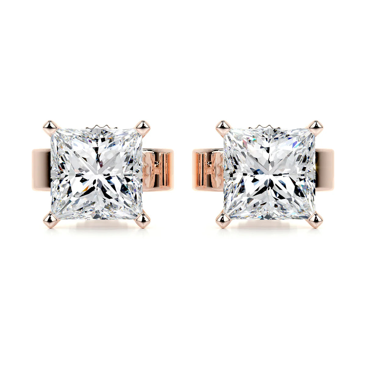 Rose :: timeless square lab grown diamond studs princess cut white gold classic everyday jewelry