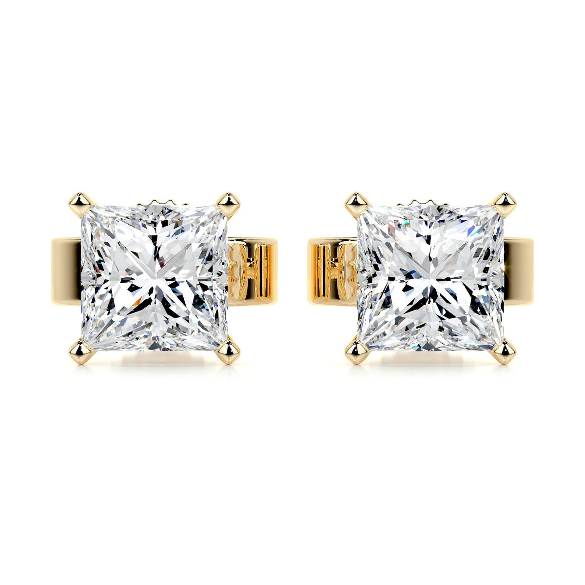 Yellow :: elegant princess cut lab grown diamond studs white gold sharp edge square design fine jewelry