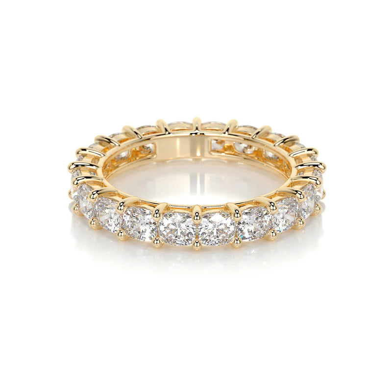 Yellow :: classic cushion lab grown diamond eternity band timeless wedding ring