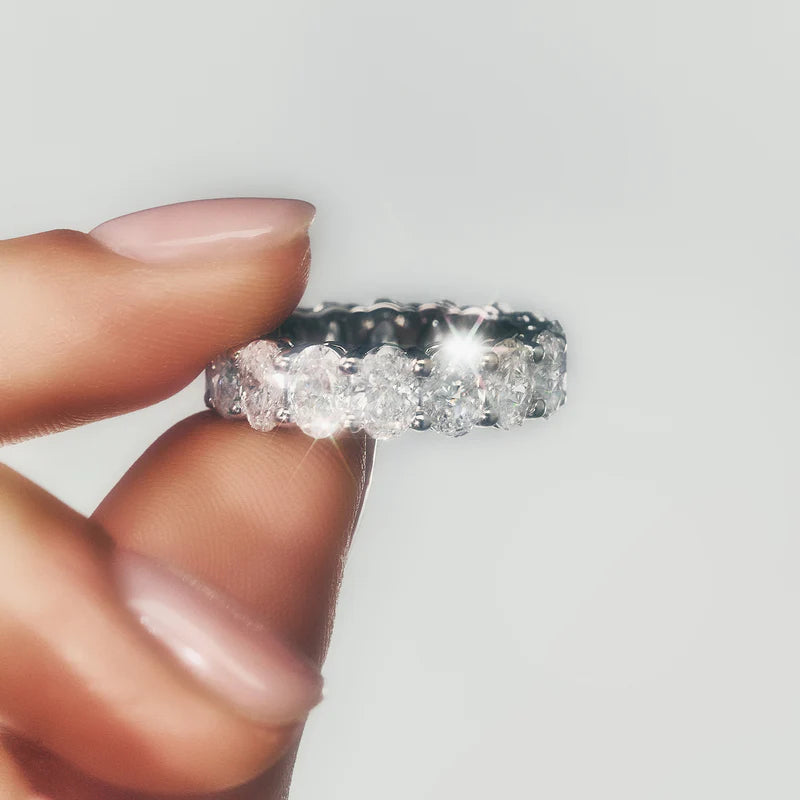 White :: full eternity oval lab grown diamond ring elegant stacking wedding band