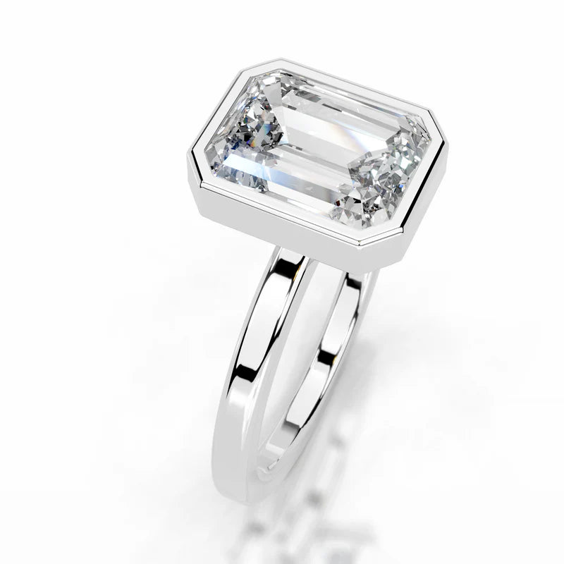 White :: IGI certified emerald lab grown diamond ring bezel solitaire design