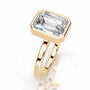 Yellow :: Premium emerald bezel lab diamond ring modern engagement jewelry