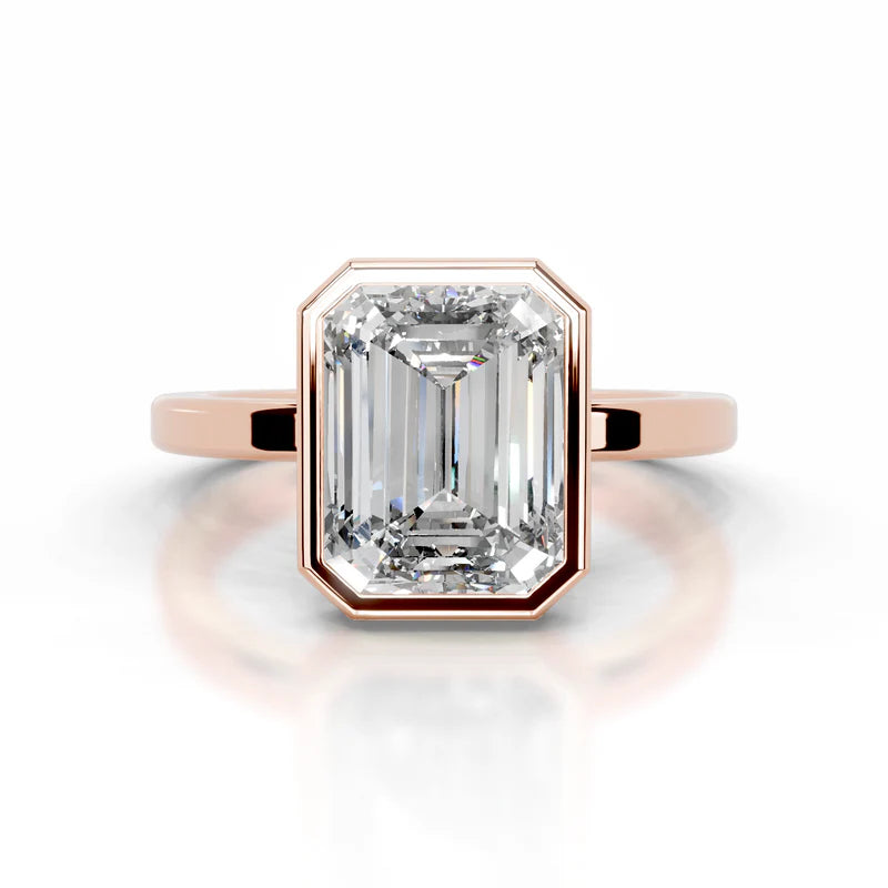 Rose :: Modern emerald bezel lab diamond ring minimalist engagement jewelry