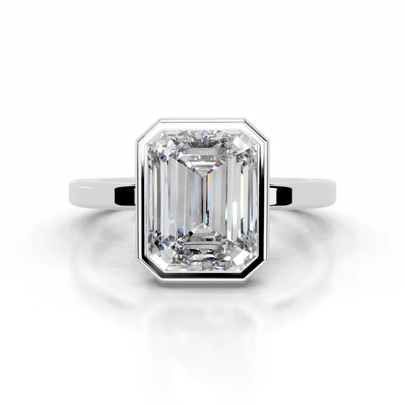 White :: Emerald bezel lab grown diamond engagement ring IGI certified solitaire