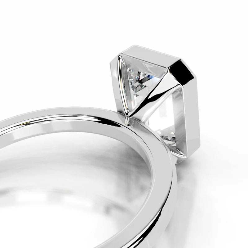 White :: Modern emerald bezel lab diamond ring minimalist engagement jewelry