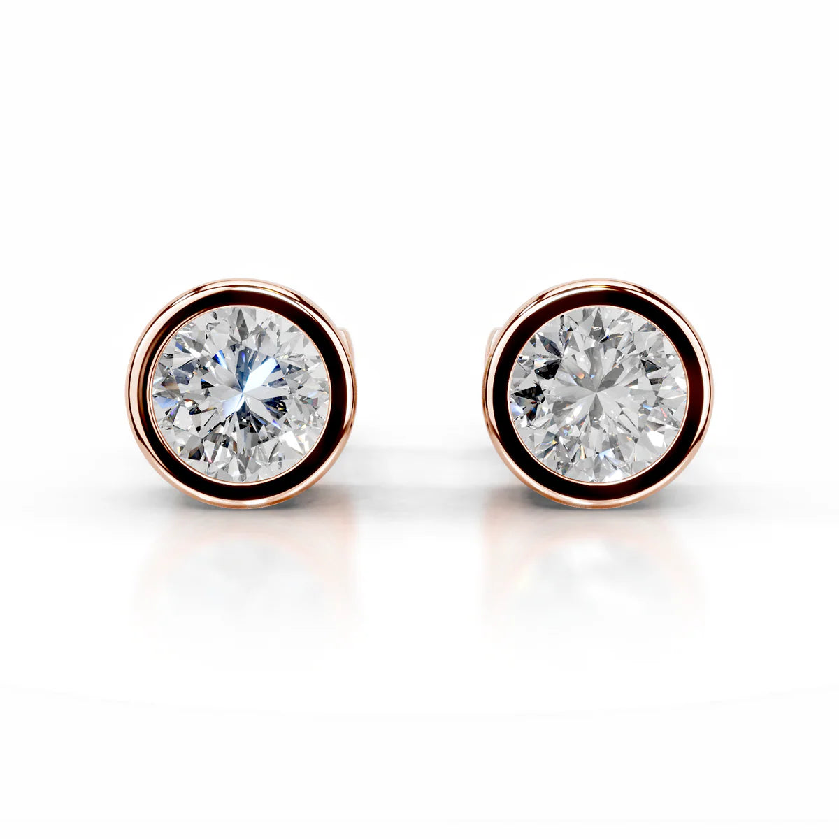 Rose :: classic round diamond studs lab grown 3ct bezel setting white gold premium elegant earrings