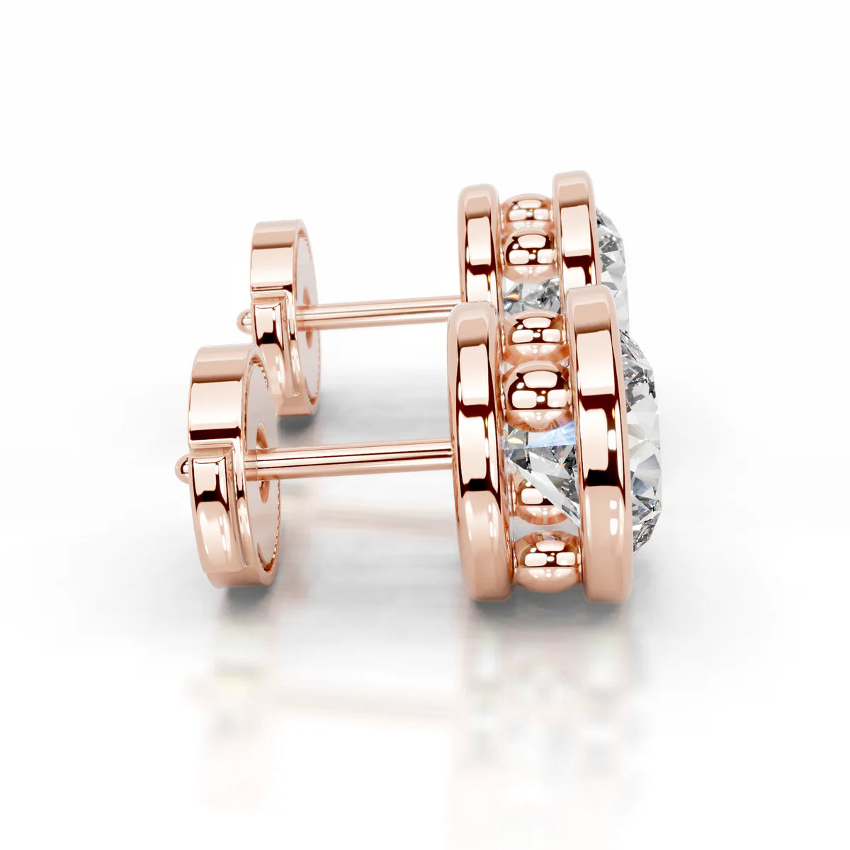 Rose :: designer lab grown diamond earrings round bezel 3 carat white gold high quality fine jewelry