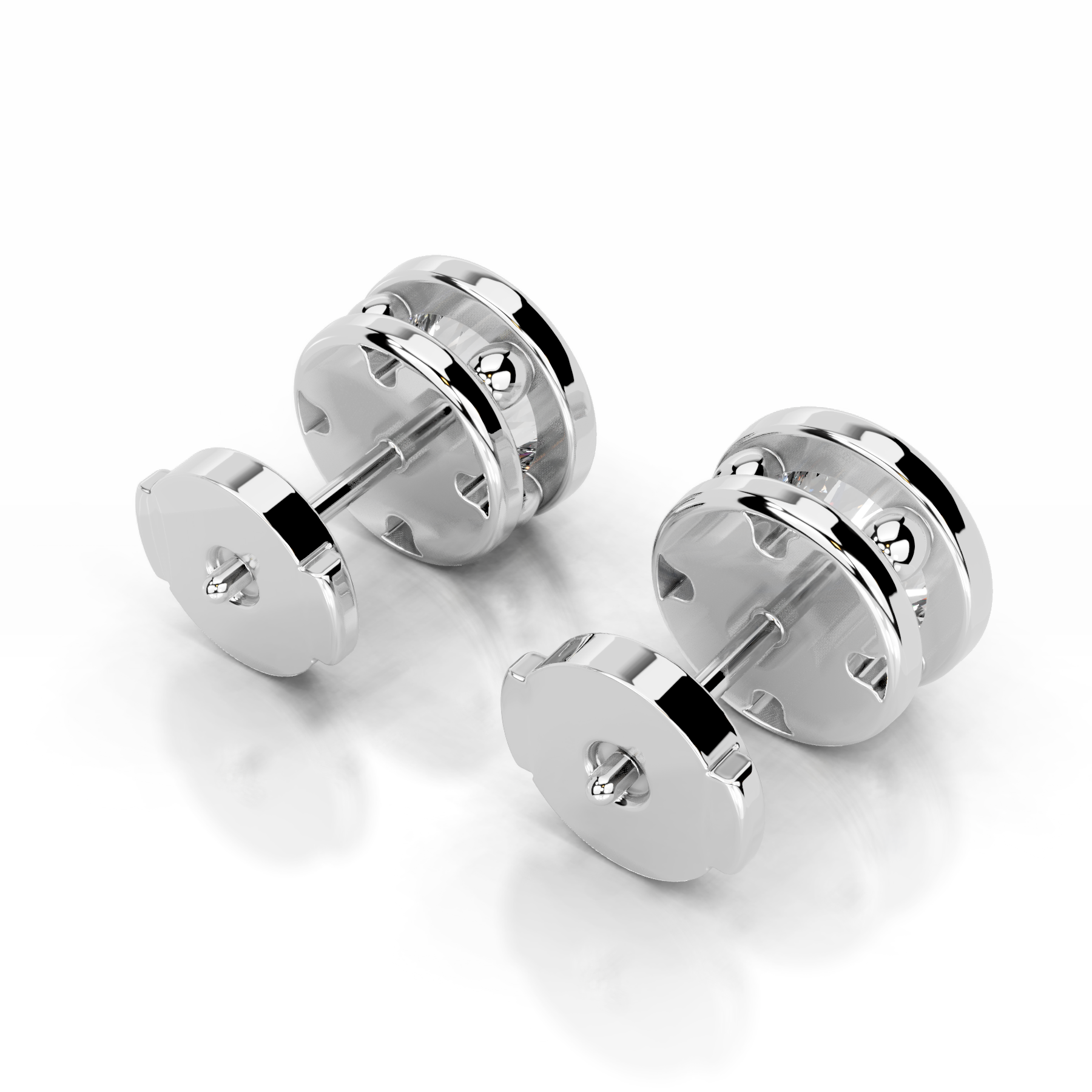 White :: elegant round diamond stud earrings 3 carat lab grown bezel setting 14k white gold bridal fine jewelry