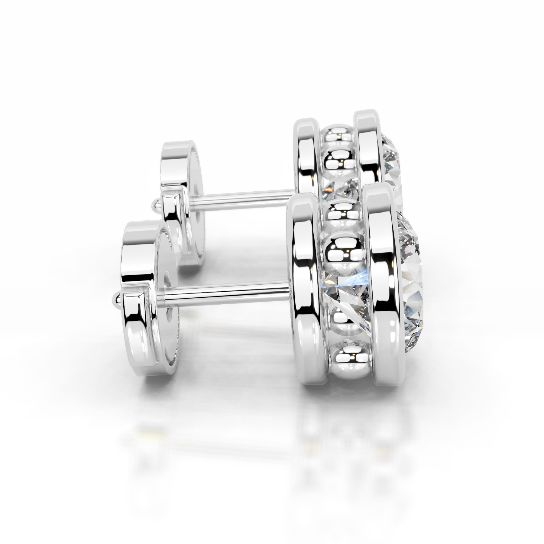 White :: luxury 3 carat diamond stud earrings lab grown round brilliant bezel set white gold premium sustainable jewelry