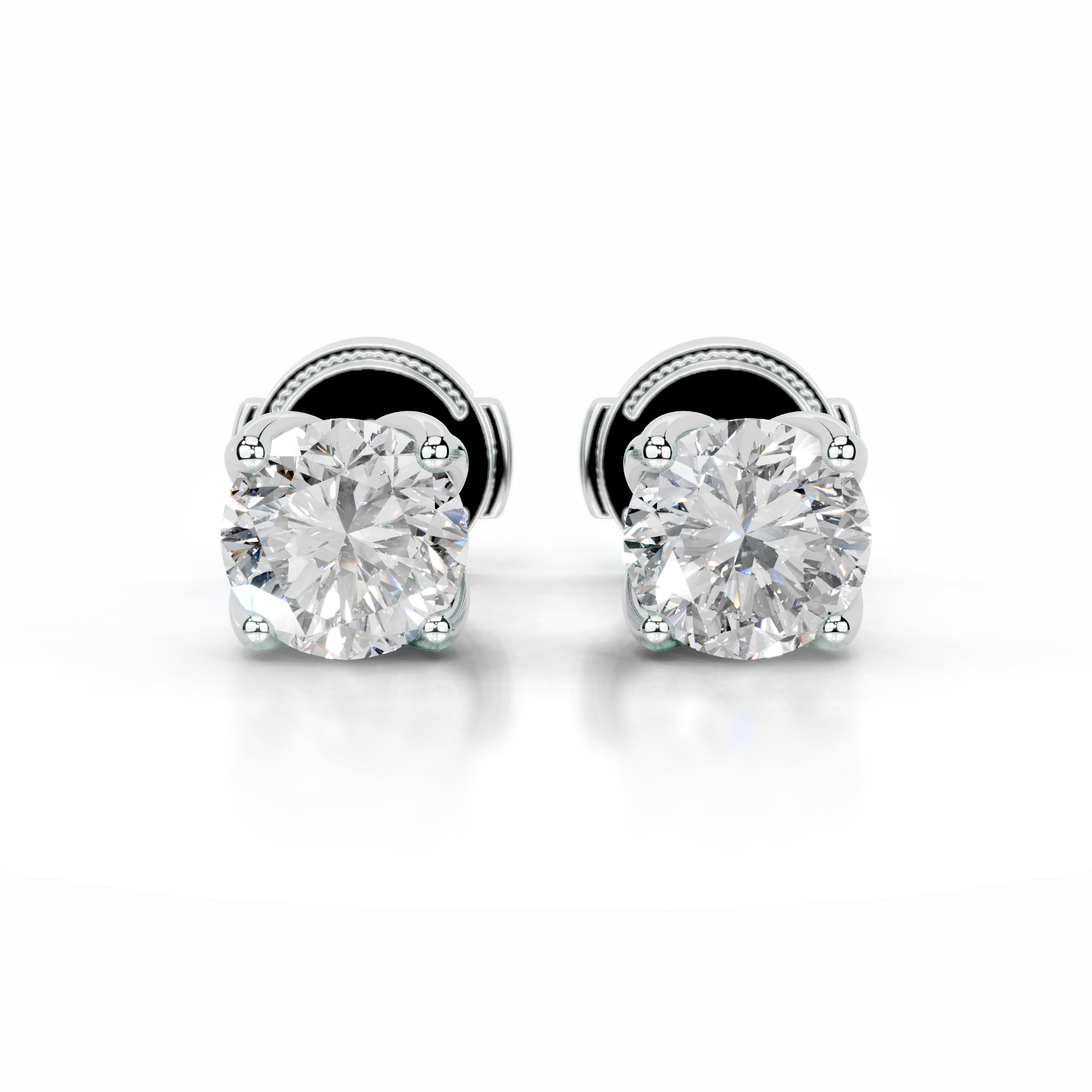 White :: round lab grown diamond stud earrings IGI certified brilliant sparkle