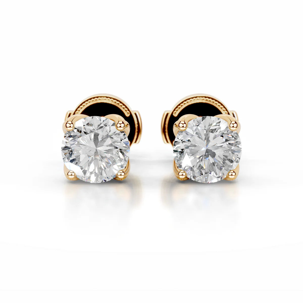 Yellow :: round brilliant diamond earrings lab grown high sparkle premium