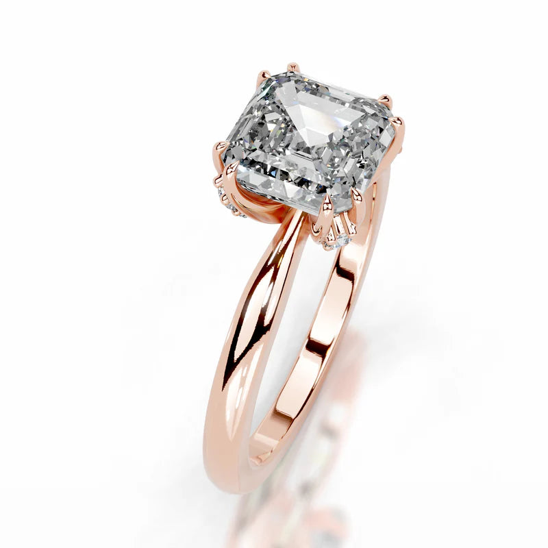 Rose :: close sparkle asscher lab diamond hidden halo ring rose gold micro pave band