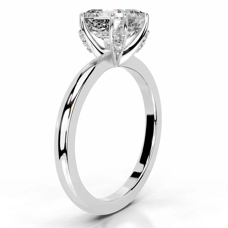 White :: side profile asscher hidden halo lab diamond ring white gold geometric sparkle