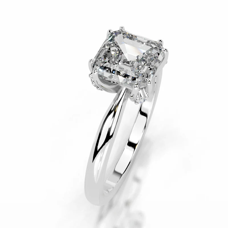 White :: close up asscher lab grown diamond hidden halo ring white gold micro pave band