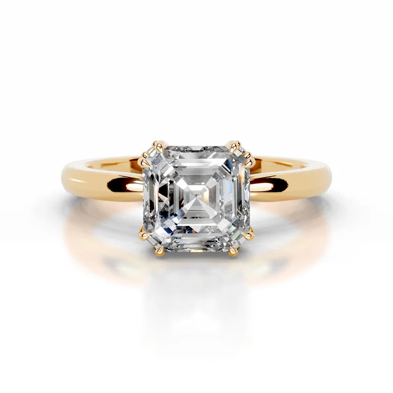 Yellow :: Lunmora asscher hidden halo lab grown diamond engagement ring IGI certified yellow gold