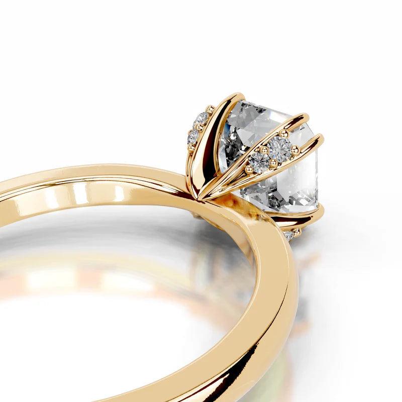 Yellow :: classic asscher lab grown diamond engagement ring yellow gold hidden halo design
