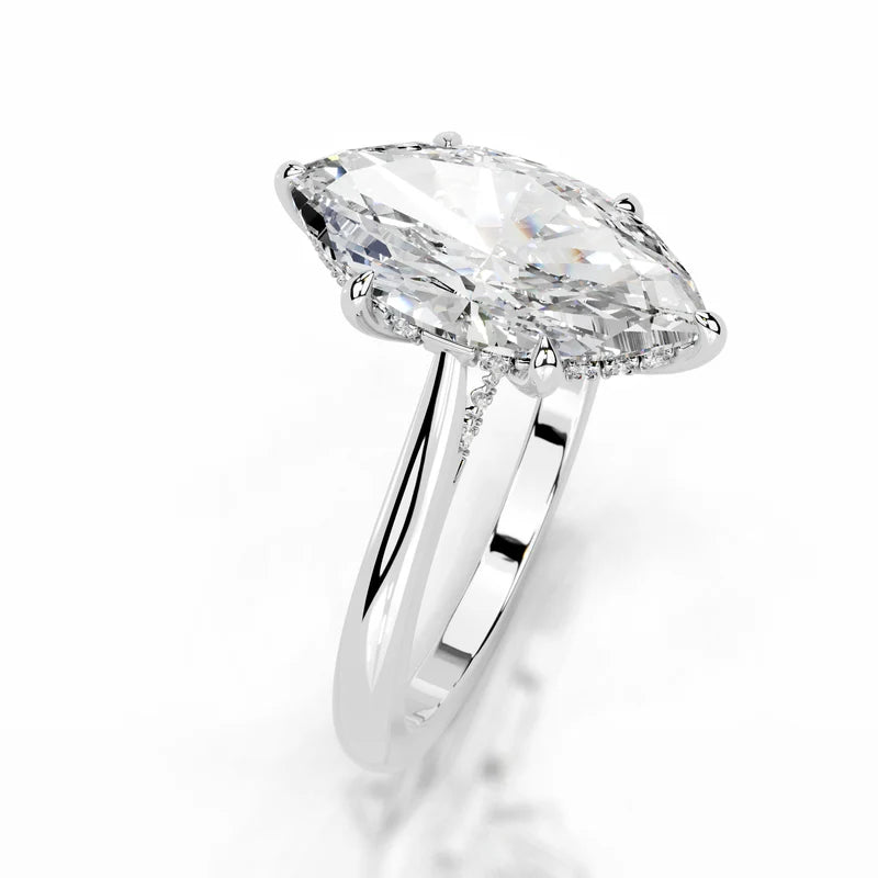 White :: luxury marquise cut lab grown diamond ring hidden halo pave band