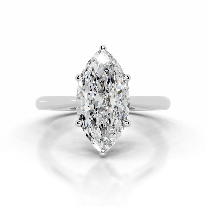 White :: Neravella marquise hidden halo lab grown diamond engagement ring IGI certified