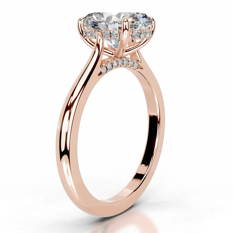 Rose :: handcrafted oval hidden halo lab diamond engagement ring luxury fine jewelry