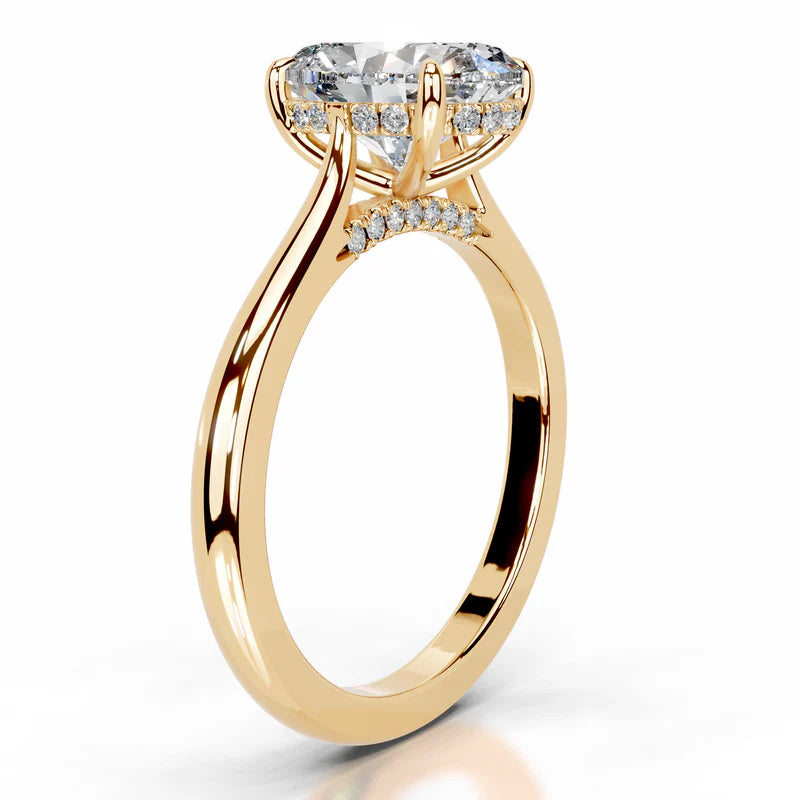Yellow :: elongated oval lab grown diamond hidden halo engagement ring classic style