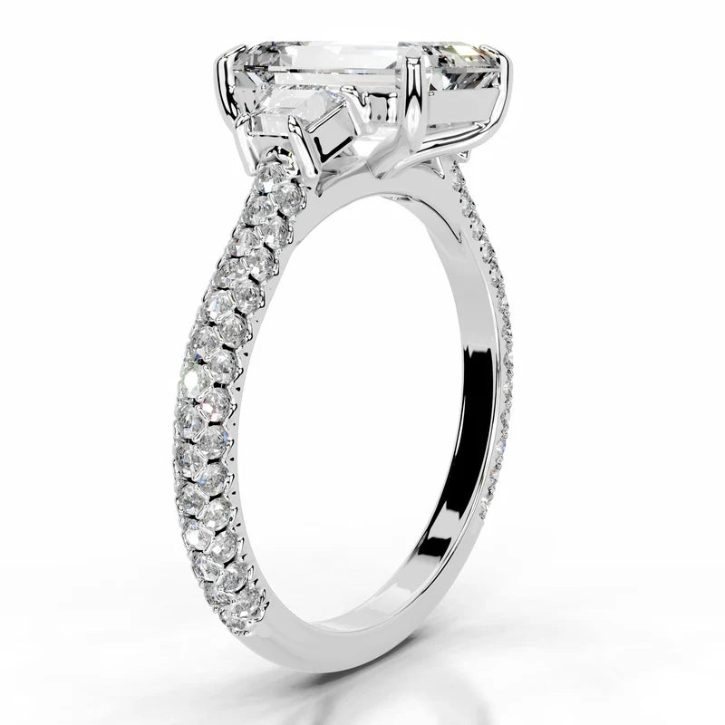 White :: IGI certified emerald lab diamond three stone ring luxury engagement ring