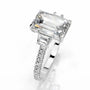 White :: Veloura emerald cut three stone lab grown diamond ring elegant bridal jewelry