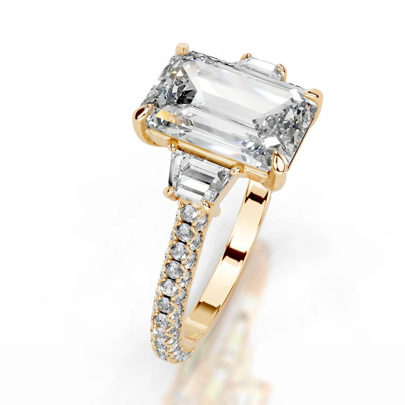 Yellow :: elegant Veloura emerald lab grown diamond three stone ring luxury design