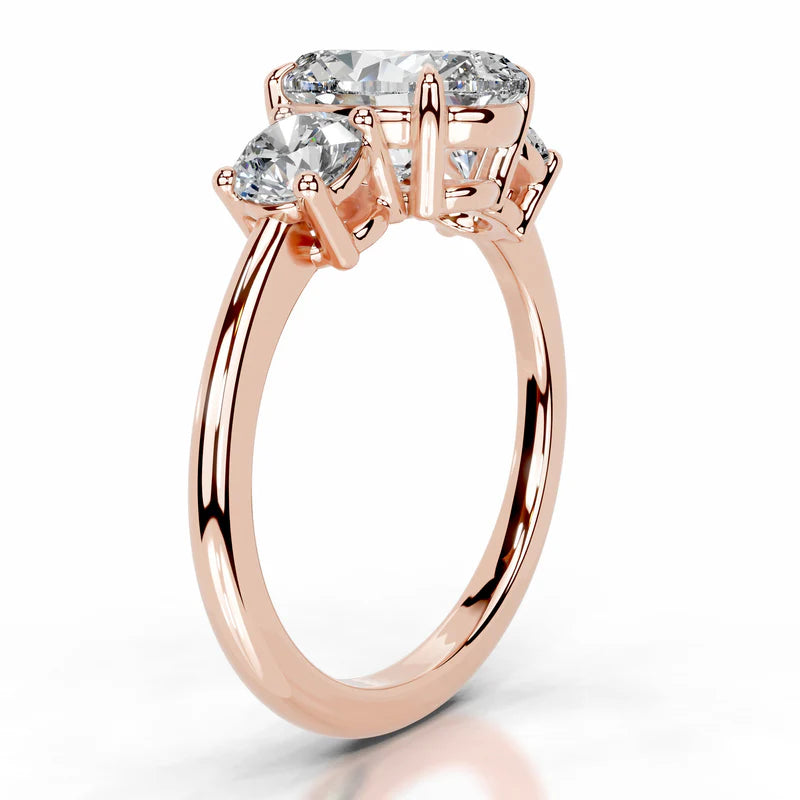 Rose :: premium oval lab diamond three stone ring IGI certified bridal jewelry