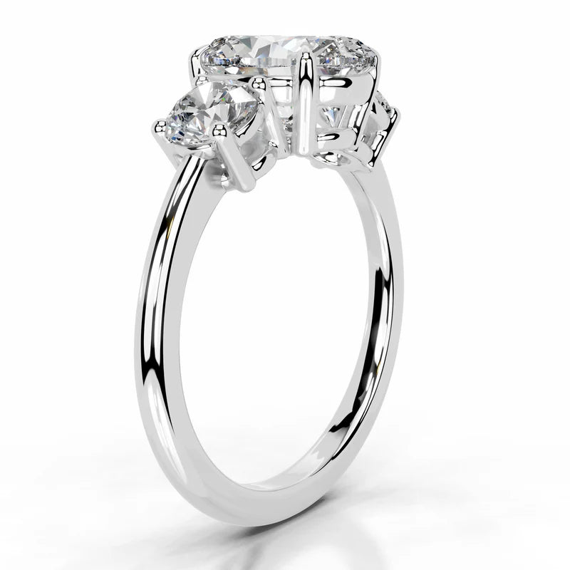 White :: IGI certified oval lab diamond three stone ring luxury engagement ring