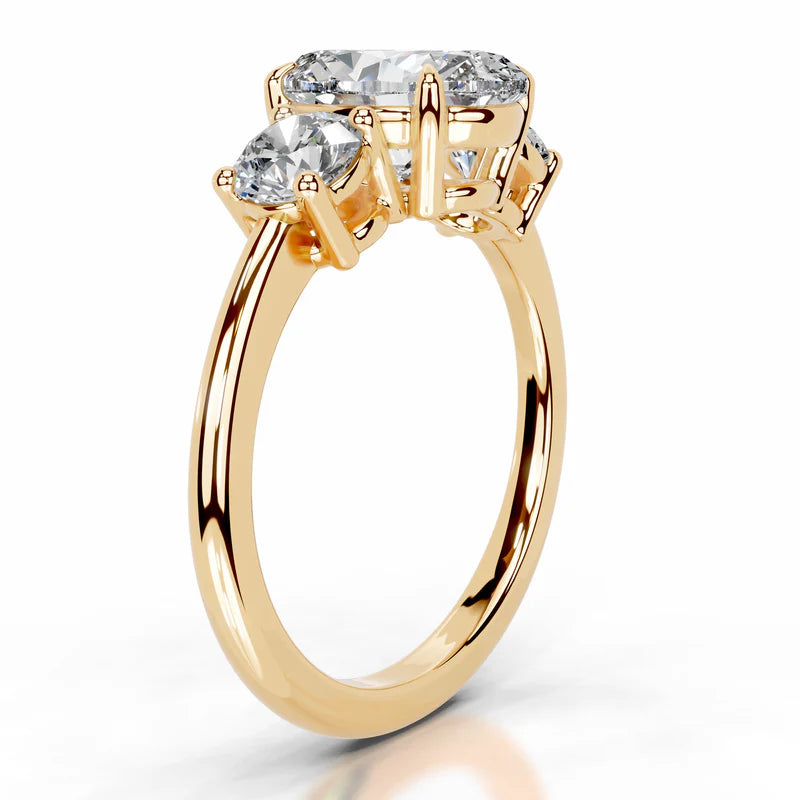 Yellow :: classic oval cut three stone lab diamond engagement ring timeless style