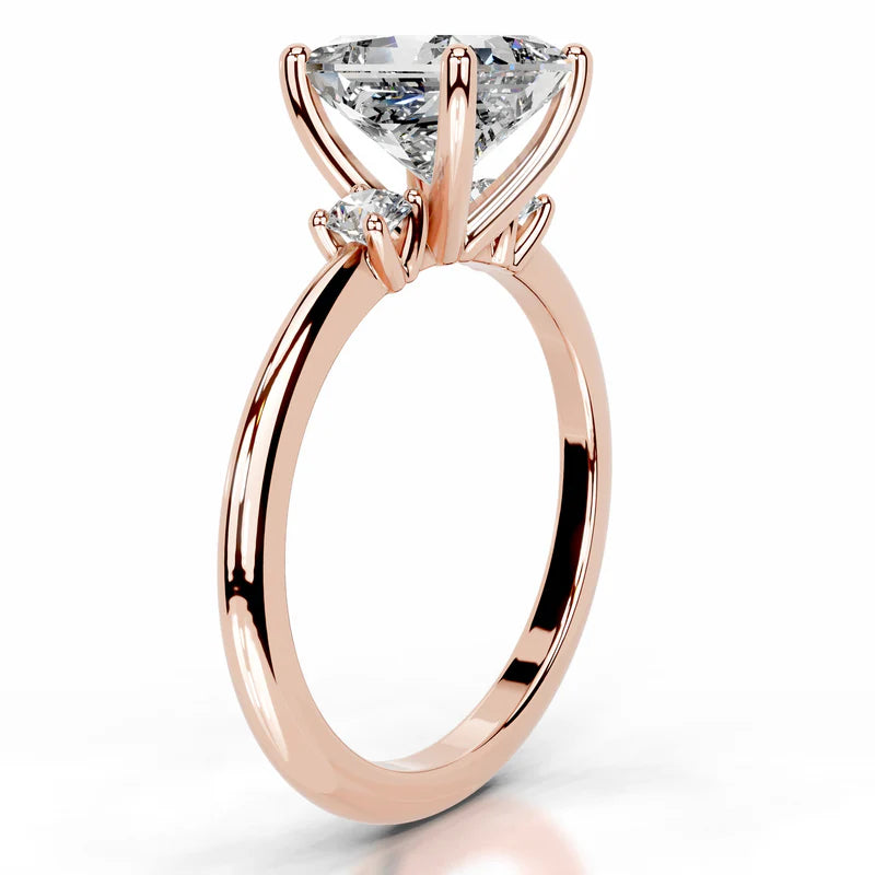 Rose :: princess cut three stone lab grown diamond ring timeless elegant engagement ring