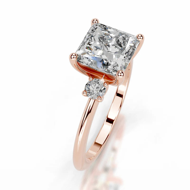 Rose :: modern princess cut lab grown diamond three stone engagement ring luxury design