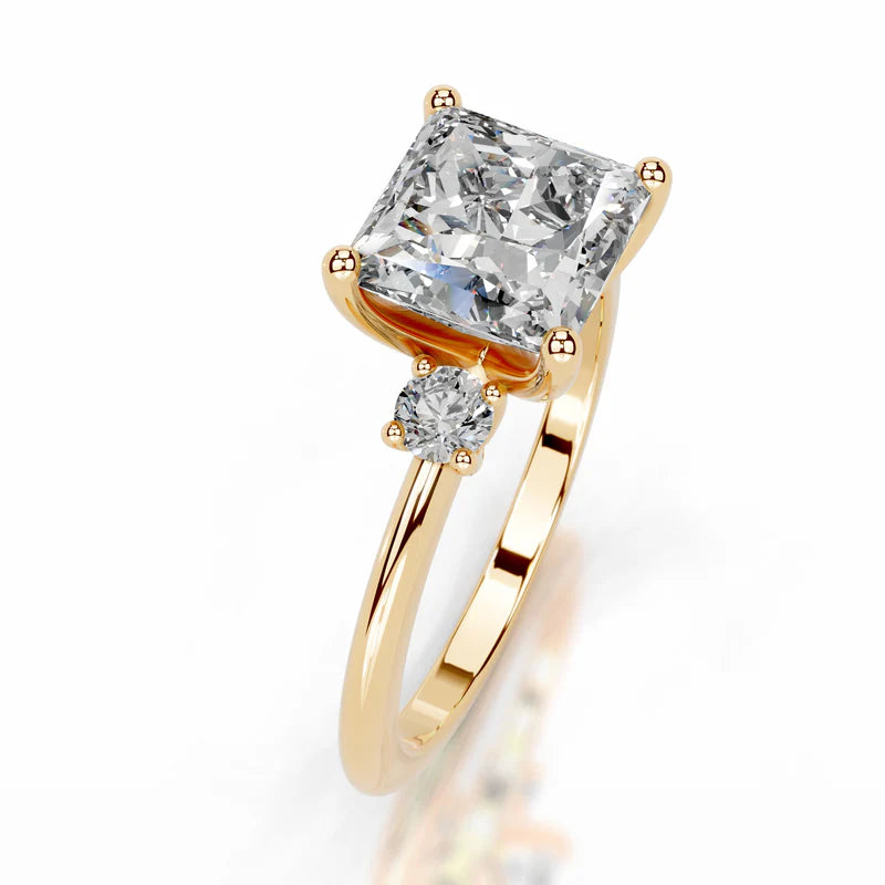 Yellow :: elegant Marovique princess lab grown diamond three stone ring luxury design