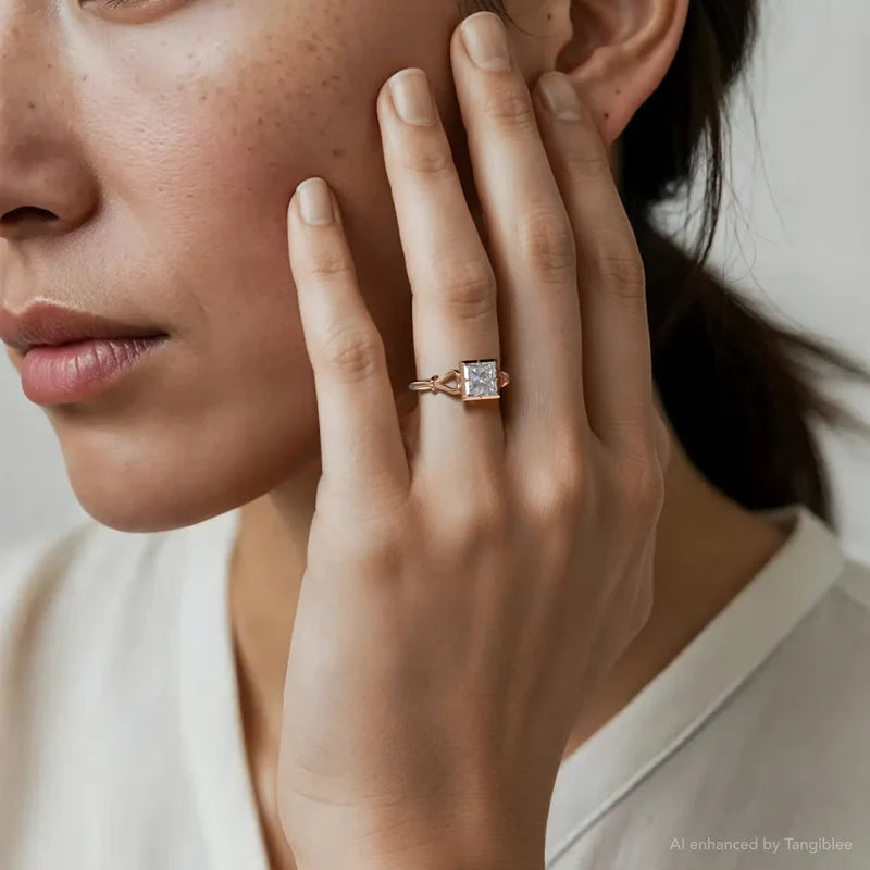 Rose :: princess lab grown diamond engagement ring solitaire setting timeless design