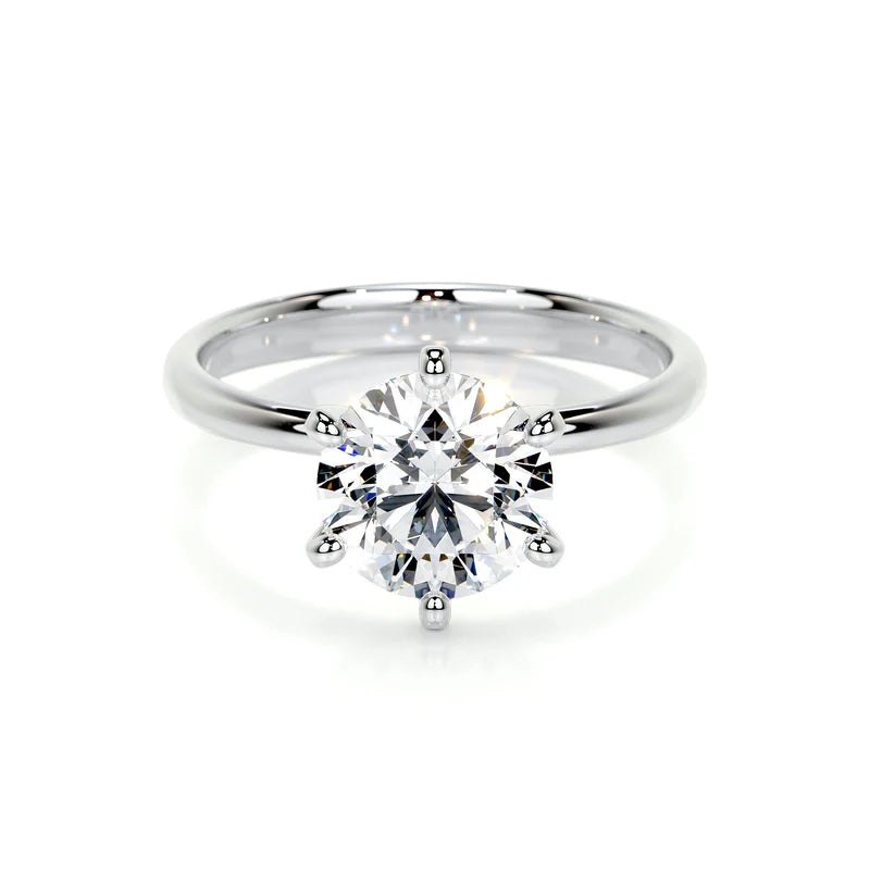 White :: Calvique round solitaire lab grown diamond engagement ring IGI certified