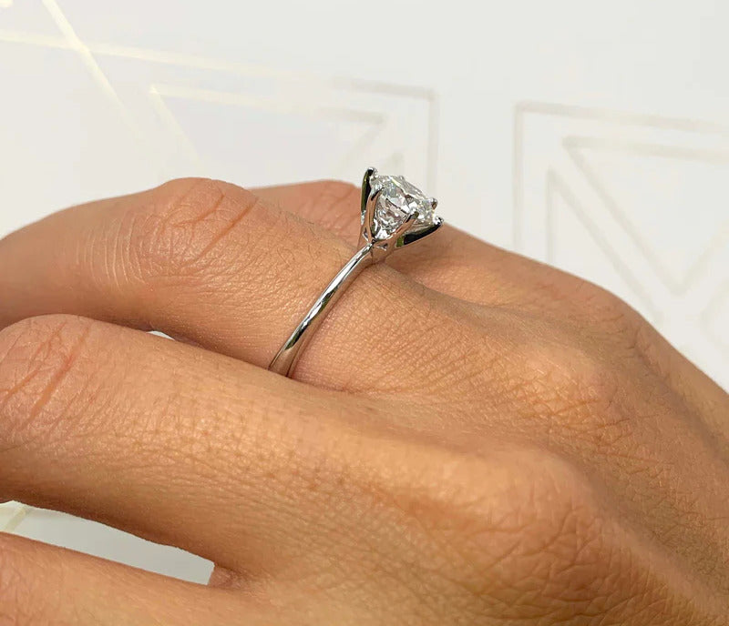 White :: round lab grown diamond solitaire engagement ring sparkle white gold band