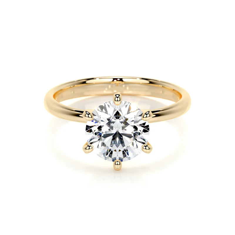 Yellow :: elegant round cut lab grown diamond solitaire ring timeless engagement design