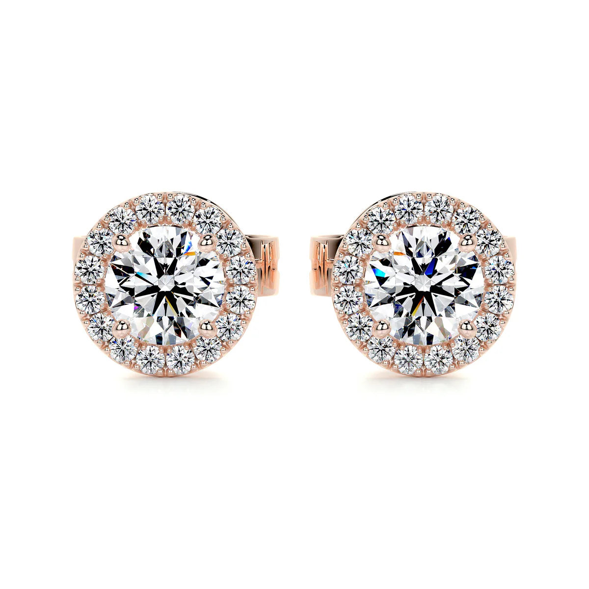 Rose :: high brilliance halo diamond studs lab grown round center with surrounding diamonds white gold