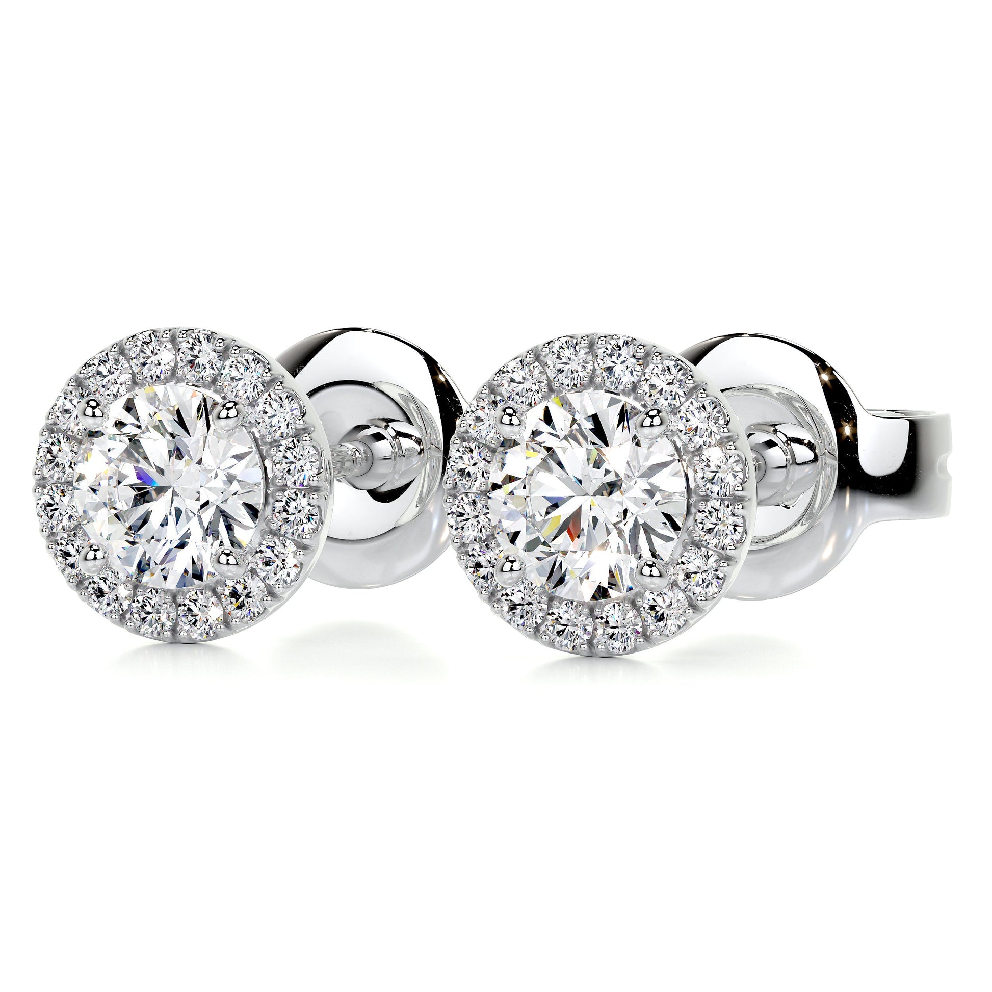 White :: round halo lab grown diamond studs white gold center stone with surrounding sparkle elegant jewelry for women