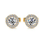 Yellow :: refined halo diamond earrings lab grown round brilliant center with diamond halo white gold jewelry