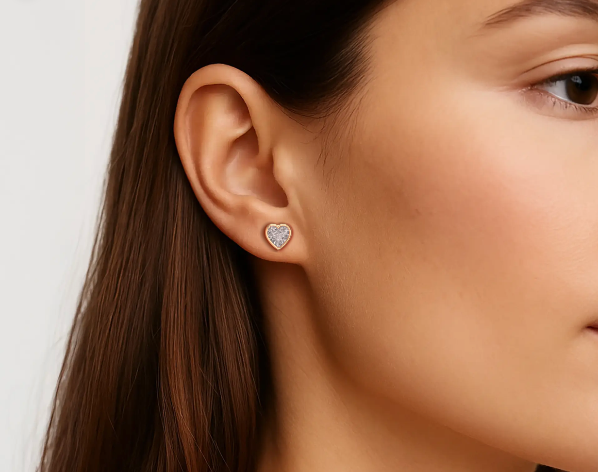 Rose :: luxury heart shape lab diamond earrings detailed sparkle view