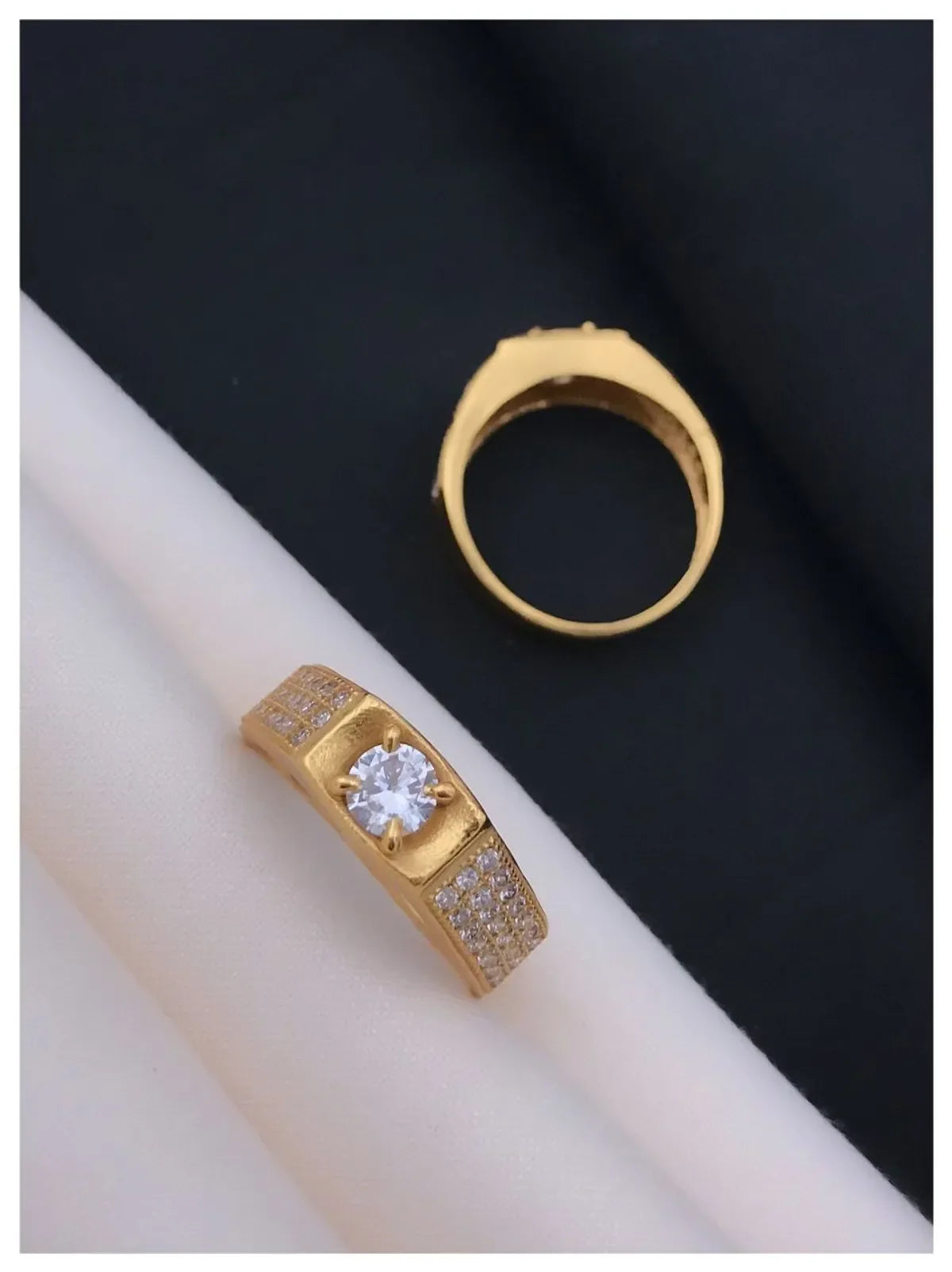 Central Big Diamond with Side Diamond Lines Ring for Men & Boys