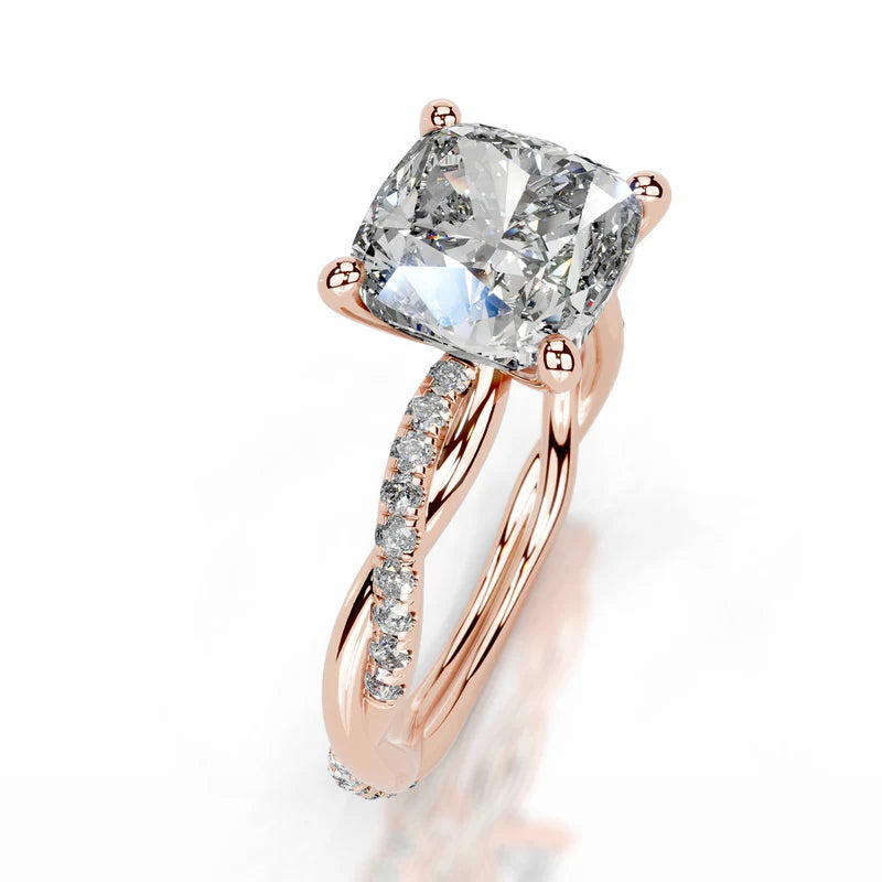 Rose :: cushion lab grown diamond engagement ring with pavé band brilliance