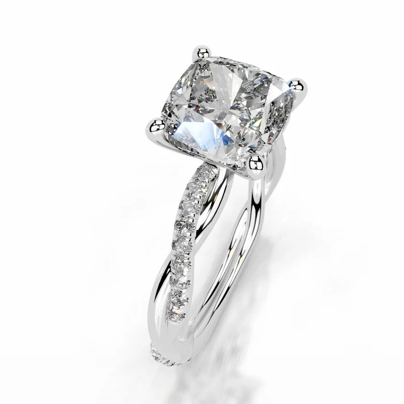 White :: IGI certified cushion lab diamond pavé engagement ring elegant bridal ring