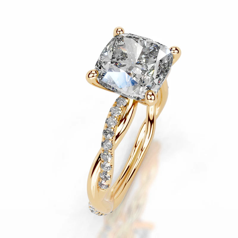 Yellow :: handcrafted cushion pavé lab diamond engagement ring luxury fine jewelry