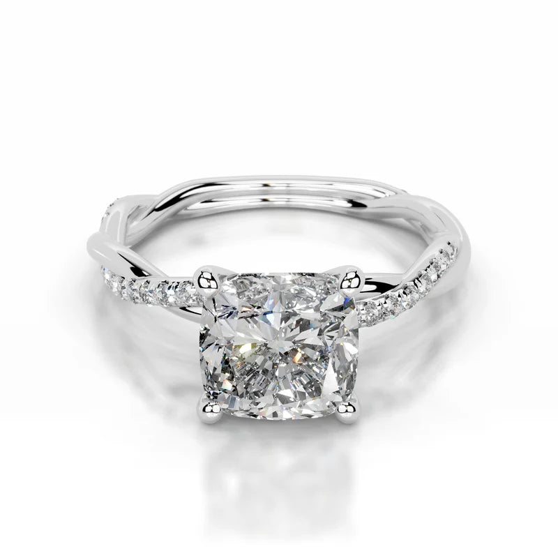 White :: Solmique square cushion pavé lab grown diamond engagement ring IGI certified