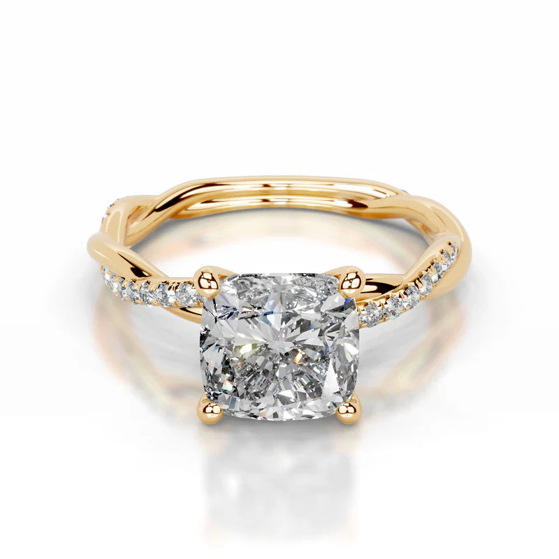 Yellow :: premium cushion lab diamond pavé engagement ring IGI certified ring